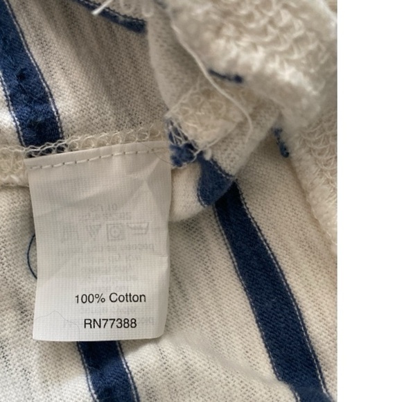 J Crew T-shirt, long sleeve, cream with blue stripes, clear sequins. Banded hem. - Picture 6 of 8